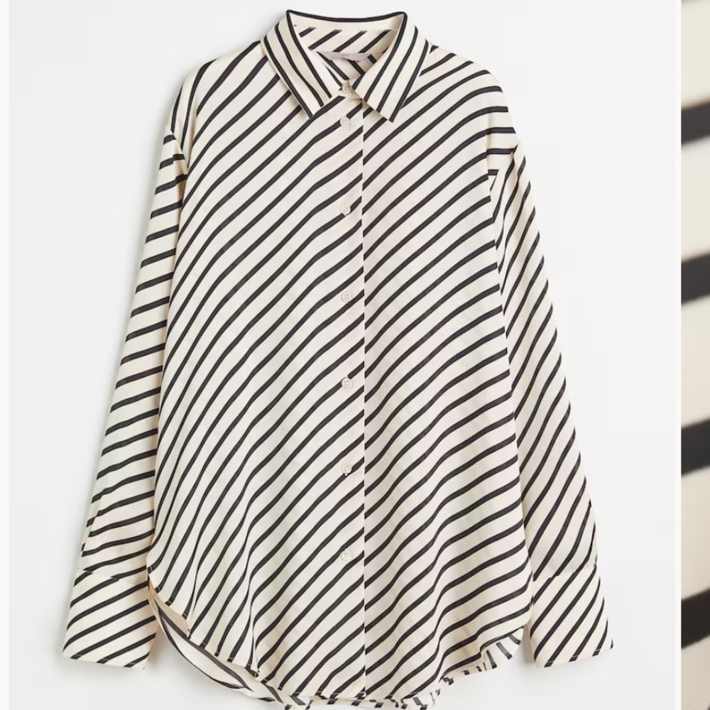LIKE NEW H&M Striped Shirt Black & Ivory (see my matching Pants listing)